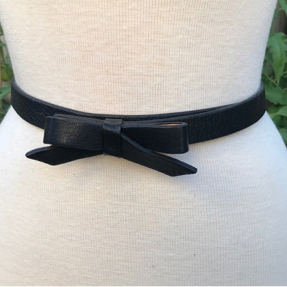 BRAVE LEATHER Skinny Black Bow Belt - Size 28 - Picture 8 of 8